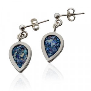 Stud Earrings with Roman Glass & Silver in Drop Shape by Rafael Jewelry Boucles d'Oreilles