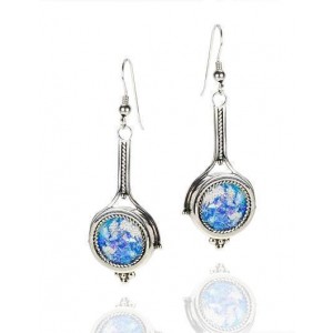 Rafael Jewelry Sterling Silver Dangling Earrings with Roman Glass Boucles d'Oreilles