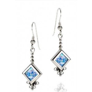 Rafael Jewelry Rectangular Sterling Silver Earrings with Roman Glass
 Boucles d'Oreilles
