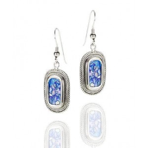 Rafael Jewelry Oval Sterling Silver Earrings with Roman Glass & Filigree Decoration Boucles d'Oreilles