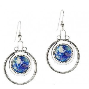 Rafael Jewelry Designer Circular Earrings in Sterling Silver and Roman Glass
 Rafael Jewelry