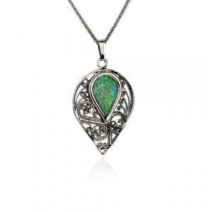 Sterling Silver Pendant in Drop Shape with Roman Glass by Rafael Jewelry Designer Colliers & Pendentifs