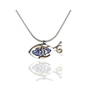 Fish Pendant in Sterling Silver & Roman Glass with Gold-Plated Decoration-Rafael Jewelry Colliers & Pendentifs