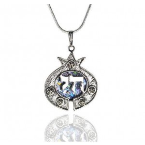 Pomegranate Pendant with Chai in Sterling Silver & Roman Glass-Rafael Jewelry Colliers & Pendentifs