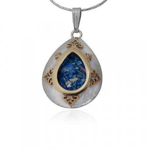 Pendant in Silver & 9k Yellow Gold with Roman Glass in Drop Shape by Rafael Jewelry Colliers & Pendentifs
