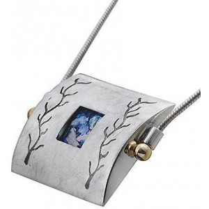 Rafael Jewelry Sterling Silver Pendant in Rectangular Shape with Roman Glass & Carving Decoration Rafael Jewelry