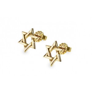 Rafael Jewelry Designer 14k Yellow Gold Star of David Stud Earrings Boucles d'Oreilles