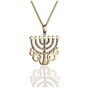 14k Yellow Pendant with Seven Branch Menorah Design Rafael Jewelry Designer Colliers & Pendentifs