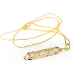 Filigree 14k Yellow Gold Pendant with Ruby Stones Rafael Jewelry Designer Colliers & Pendentifs