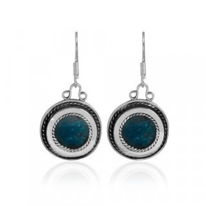Sterling silver Round Earrings with Eilat Stone & Filigree-Rafael Jewelry Boucles d'Oreilles