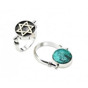 Two-Sided Ring in Sterling Silver with Eilat Stone & Star of David by Rafael Jewelry Bagues Juives