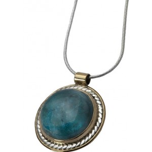 Round Eilat Stone Pendant in Silver & Gold-Plating by Rafael Jewelry Colliers & Pendentifs