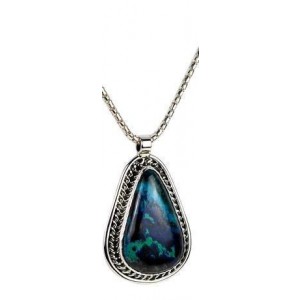 Drop Shaped Pendant with Eilat Stone in Sterling Silver by Rafael Jewelry Colliers & Pendentifs