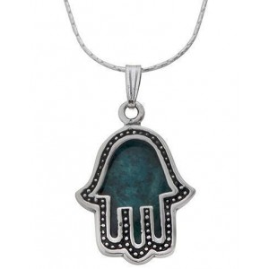 Hamsa Pendant with Eilat Stone in Sterling Silver by Rafael Jewelry Colliers & Pendentifs