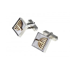 Square Cufflinks in Sterling Silver with Menorah by Rafael Jewelry Boutons de Manchette