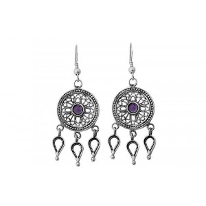 Round Sterling Silver Earrings with Drops & Amethyst by Rafael Jewelry Rafael Jewelry