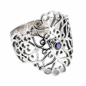 Rafael Jewelry Sterling Silver Ring with Sapphire in Heart Cutouts Rafael Jewelry