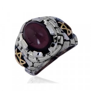 Sterling Silver Jerusalem Ring with Garnet & Gold Star of David by Rafael Jewelry Bagues Juives
