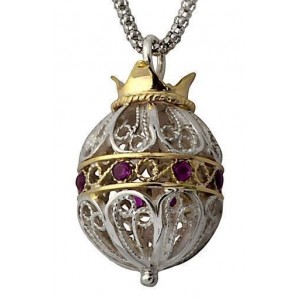 Rafael Jewelry Pomegranate 3D Pendant in Sterling Silver and 9k yellow gold with Ruby Rafael Jewelry