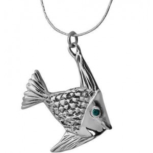 Fish Pendant in Sterling Silver with Emerald Stone by Rafael Jewelry Rafael Jewelry