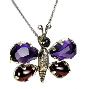 Butterfly Pendant in Sterling Silver with Amethyst & Garnet by Rafael Jewelry Colliers & Pendentifs