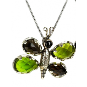 Butterfly Pendant in Sterling Silver with Smoky Quartz & Peridot by Rafael Jewelry Colliers & Pendentifs