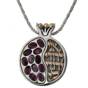 Pomegranate Pendant with Ani LeDodi in Yellow Gold & Sterling Silver with Garnets BY Rafael Jewelry  Mariage Juif
