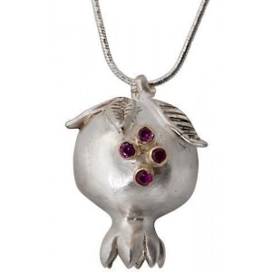 Rafael Jewelry Pomegranate Pendant in Sterling Silver with Ruby in Yellow Gold Colliers & Pendentifs