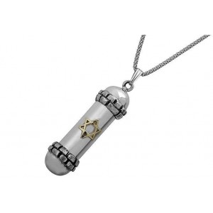 Rafael Jewelry Sterling Silver Amulet Pendant with Yellow Gold Star of David  Colliers & Pendentifs