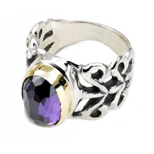 Sterling Silver Ring with Carvings and Amethyst Stone Rafael Jewelry Rafael Jewelry