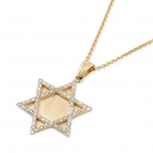 14K Gold Star of David Pendant with Diamonds (White or Yellow Gold)  Colliers & Pendentifs