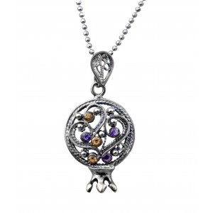 Pomegranate Filigree Pendant in Sterling Silver with Gems by Rafael Jewelry Rafael Jewelry