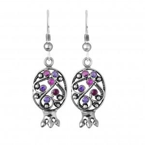 Pomegranate Earrings in Sterling Silver with Gems by Rafael Jewelry Boucles d'Oreilles