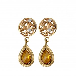 Drop Earrings in 14k Yellow Gold with Champagne Gems by Rafael Jewelry Rafael Jewelry