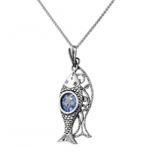 Fish Pendant in Sterling Silver & Roman Glass by Estee Brook Rafael Jewelry