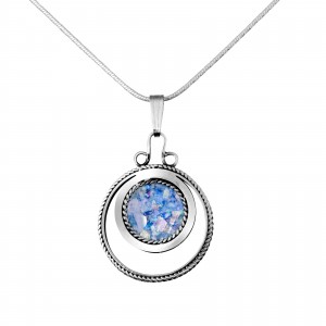 Sterling Silver Pendant Circle Shaped with Roman Glass by Estee Brook Rafael Jewelry