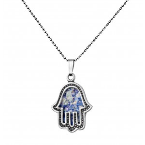 Hamsa Pendant in Sterling Silver with Roman Glass by Rafael Jewelry Colliers & Pendentifs