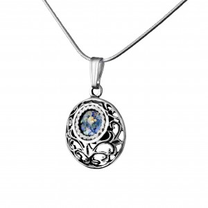 Round Sterling Silver Pendant with Roman Glass by Rafael Jewelry CLEARANCE