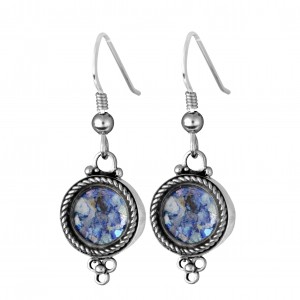 Round Roman Glass Earrings in Sterling Silver by Rafael Jewelry Boucles d'Oreilles