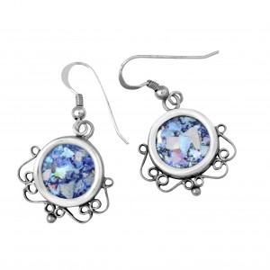 Rafael Jewelry Round Roman Glass Earrings in Sterling Silver Boucles d'Oreilles
