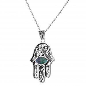 Hamsa Pendant in Sterling Silver & Eilat Stone by Rafael Jewelry Colliers & Pendentifs