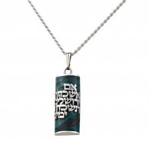 Eilat Stone Pendant with If I Forget Thee Jerusalem in Sterling Silver by Rafael Jewelry Colliers & Pendentifs