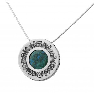 Round Pendant with Jerusalem in Sterling Silver and Eilat Stone by Rafael Jewelry Colliers & Pendentifs