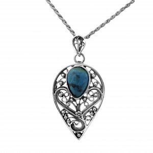Drop Pendant in Sterling Silver with Eilat Stone by Rafael Jewelry Rafael Jewelry