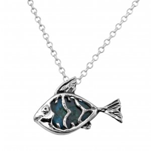 Fish Pendant in Sterling Silver & Eilat Stone by Rafael Jewelry Colliers & Pendentifs