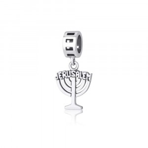Menorah Charm with Jerusalem in Sterling Silver