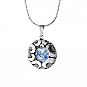 Round Roman Glass and Sterling Silver Pendant by Rafael Jewelry Rafael Jewelry