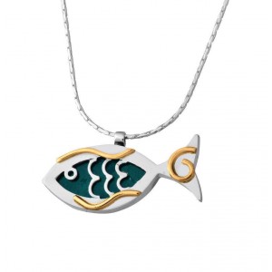 Sterling Silver Fish Pendant with Eilat Stone Rafael Jewelry Bijoux Juifs