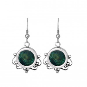 Sterling Silver Filigree Earrings with Eilat Stone Rafael Jewelry Boucles d'Oreilles