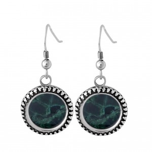 Sterling Silver Filigree Round Earrings with Eilat Stone Rafael Jewelry Boucles d'Oreilles